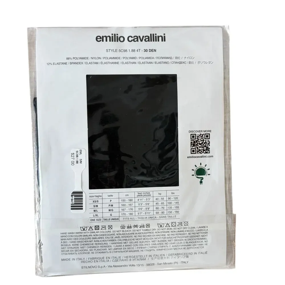 Emilio Cavallini Firenze Black Tights Style 5C98.1.88 Womens Size M/L NEW